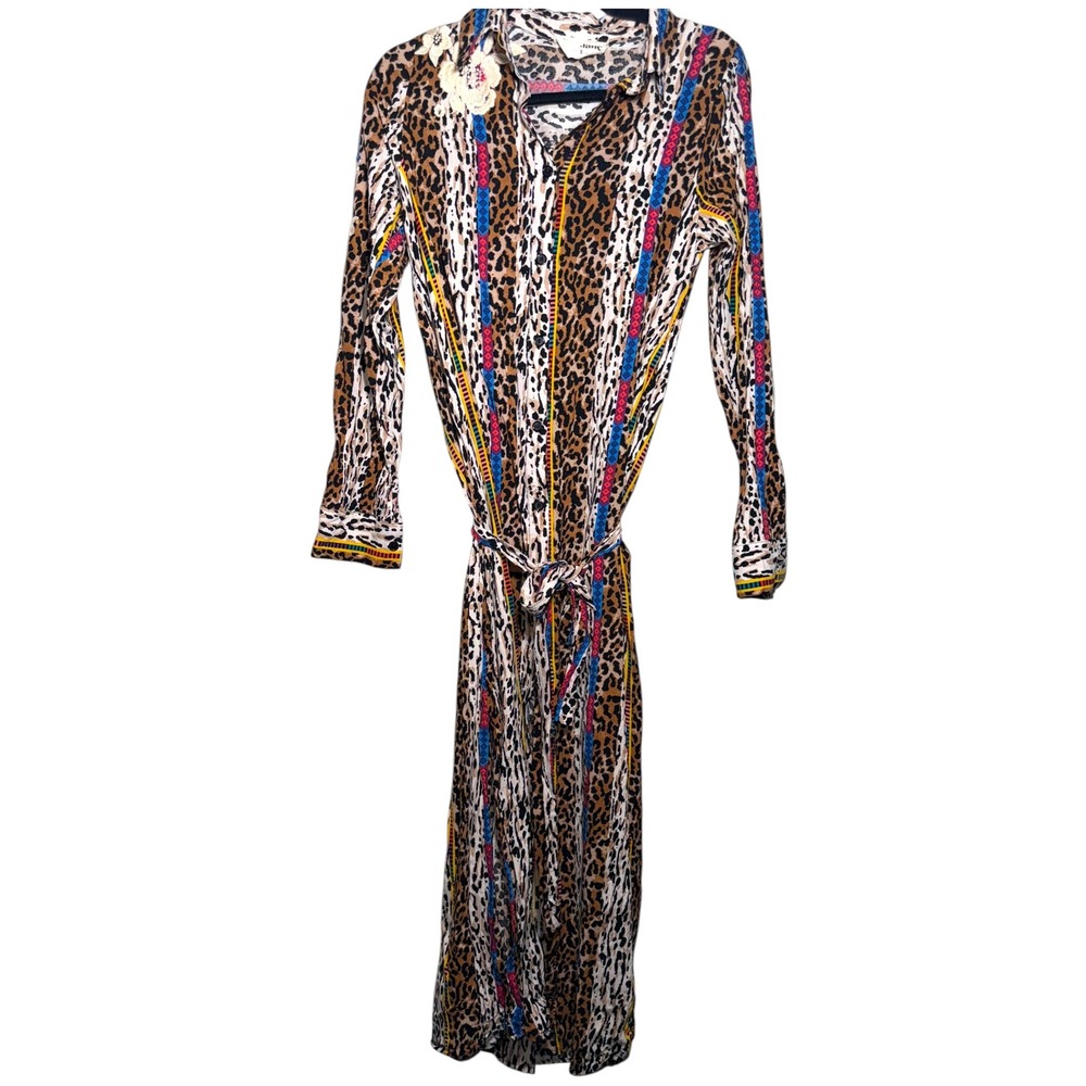 Savanna Jane Leopard Print Embroidered Maxi Dress Small‎ Boho Western
